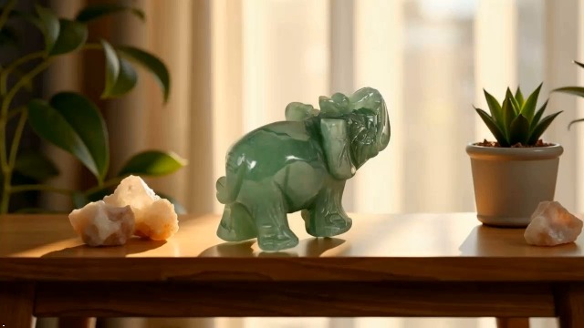 Estatua de Elefante Verde de Piedra de Jade miniatura 7