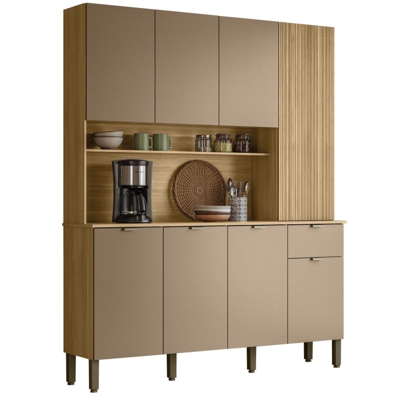ACTUAL DIFFUSION Buffet 8 Portes 1 Tiroir 18 Niches Chêne et Gris Taupe L 161 H 200 P 38.8 cm