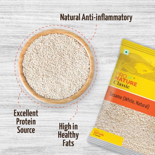 Image of Pro Nature 100% Organic Whole White Raw Sesame Seeds - 200g | Natural white Sabut Till for Eating | Rich Nutrient | Indian Spices & Masala (Pack of 3)