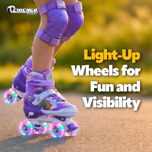 Image of Chicago Skates Glitzy Kids Roller Skates Rainbow- Adjustable Roller Skates Girls Boys, Light-Up Wheels, Durable Beginner Quad Skates, Front Stopper, Comfortable, Smooth Rolling, Indoor Outdoor,Age 3+