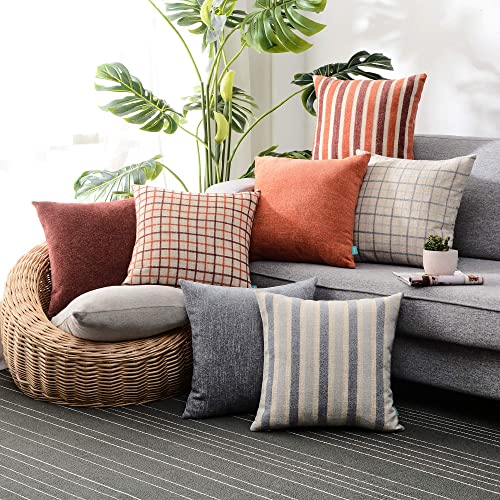 Hpuk Set Of 4 Decorative Pillow Cover, Solid Stripe Plaid Cushion Pillowcase For Coush Sofa Office Bed Living Room, 17X17, Pink And Natural #TOP6