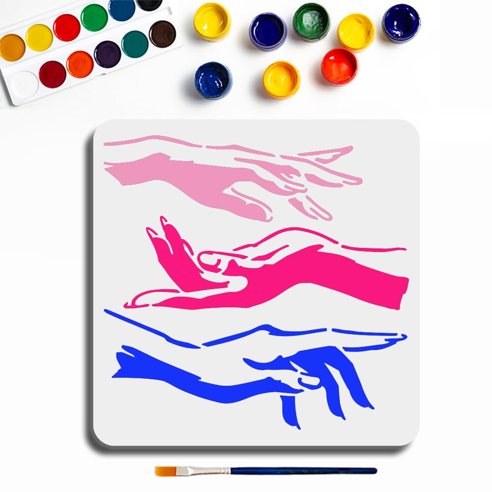 MAYJOYDIY Hand Silhouette Painting Template 30x30cm Reusable PET Hollow Drawing Stencil Woman's Hand Orchid Finger Pattern Template for Clothes Bags Art DIY Decor
