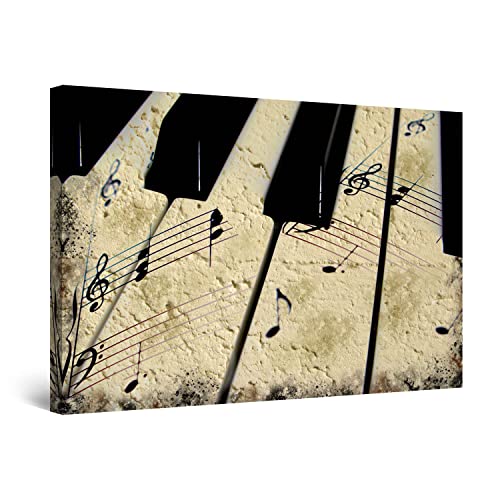 Startonight キャンバス ウォールアート - 黒と白のヴィンテージピアノ、抽象的なホワイトストーンファンタジー音楽 L リビングルーム用 フレーム付き 80 x 120 CM