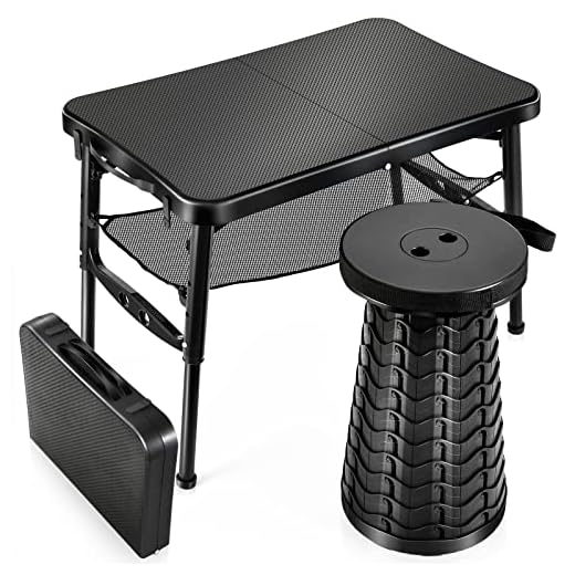 KPR Retractable Folding Table and Stool Set,Portable Camping Foldable Table Lightweight Yet More Sturdy with Adjustable Stool for Picnic Beach Camp,Fishing,Hiking Tours,BBQ,Parties,Outdoor Activities