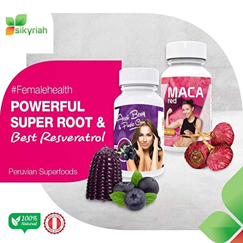 Sikyriah Red Maca And Acai Berry Capsules For Women – Energy Booster - Hormonal Balance - Super Antioxidants And Antiaging - Natural Resveratrol - 2 Bottles (200 Capsules) #TOP5