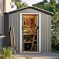 Nuu Garden 6 x 4 FT Outdoor Storage Shed with Sliding Doors, Galvanized Metal Garden Storage Shed with Sloping Roof, Rust-Resistant Backyard Tool Shed with Air Vents for Patio, Lawn, Gray