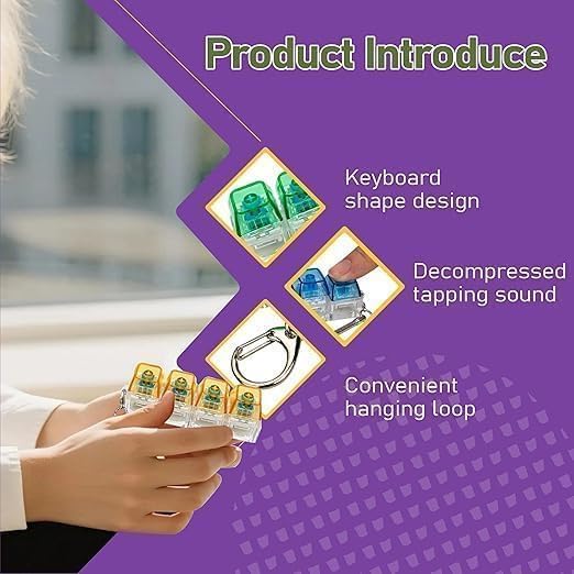 1 PCS Keyboard Fidget Toy, Keyboard Fidget Keychain 4-in-1 Keyboard Decompression Button Finger Clicker Toys, Button Stress Relief Fidget Gifts to Relief Stress 4