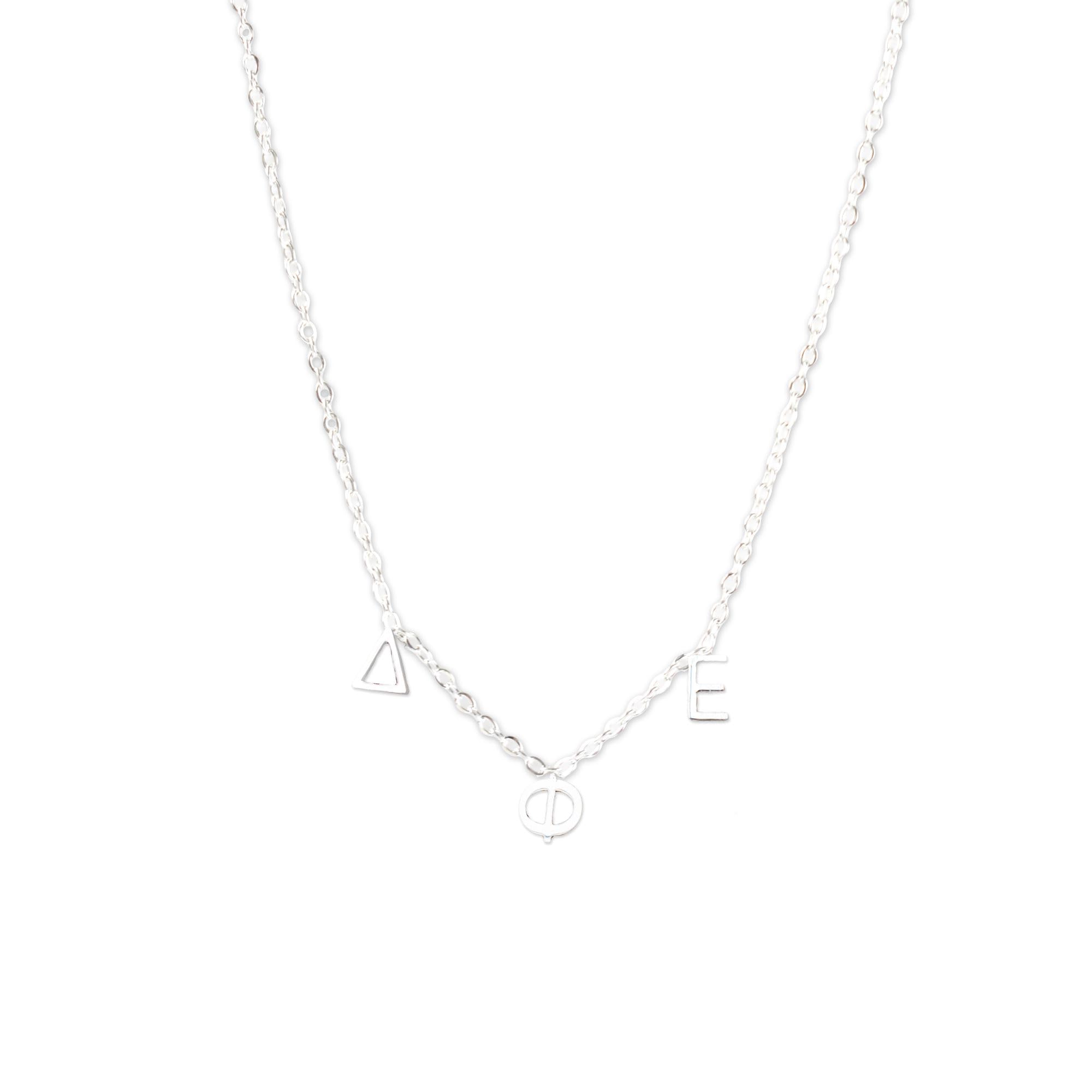 Sorority Shop Delta Phi Epsilon Necklace - DPhiE Greek Letters Necklace, Silver Plated Sorority Gifts for Women