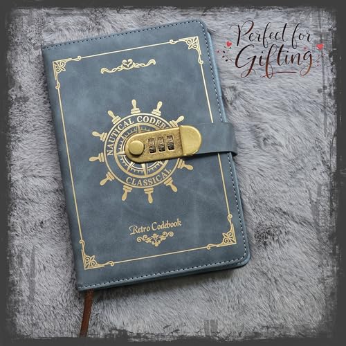 Image of STORE 2508 Vintage Finish Lock Diary with 3-Digit Metal Combination Lock | A5 Retro Codebook Journal | PU Leather Notebook with 230 Pages | Secret Password Diary for Writing Notes Gifts (Blue Retro)