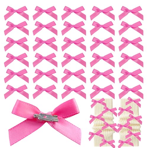 Image of 30pcs Bow Charms for Socks Mini Ribbon Bow Junk Socks Charms Brooch Pins Girly Y2K Decorative Pins for Shoes Shirts Hats Socks Gloves Crafts Coquette Safety Pins Accessories Bulk (Hot Pink)