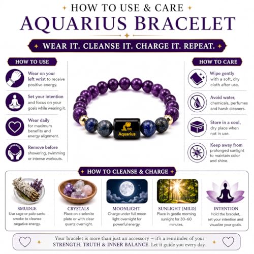 Image of Aquarius Zodiac Bracelet (कुंभ राशि) | Certified Healing Crystal for Calm, Clarity & Emotional Balance | Original Amethyst & Lapis Lazuli | Bracelet for Man & Woman | Gift for Man & Woman