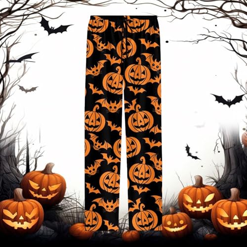 Mens Pajama Pants Halloween Skeleton Pumpkin Ghost Elastic Waist Wide Leg Soft Lounge Pants Comfy Sleep Pj Bottoms4