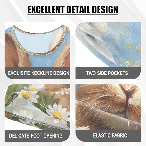 ALAZA Easter Rabbit Bunny Flower Watercolor Pajamas Set Short Sleeve Cotton Sleepwear Summer Pjs 2 Piece 5-14Y4