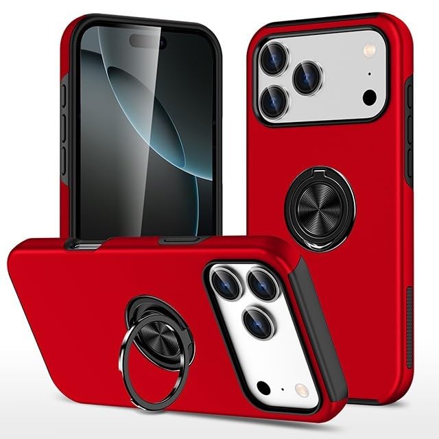 Coque iPhone 17 Pro Max rouge avec anneau support intégré