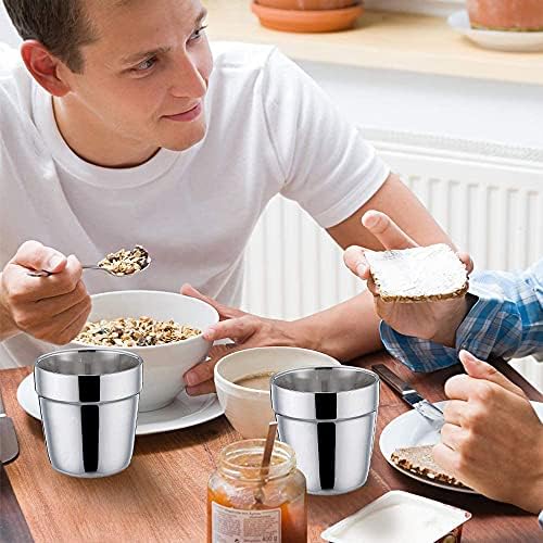 4 Pieces Premium Stainless Steel Cups, 150ml Shatterproof Metal Cups, Stackable Pint Drinking Cups, Insulated Stackable Double Stainless Steel Cup for Travel, Outdoor, Camping (Silver)