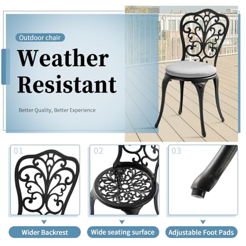 Withniture BLACK-01 3 Piece Bistro Patio Set Cast Aluminum Bistro Table And Chairs Set Of 2 With Cushion,Outdoor Bistro Table Set With Umbrella Hole,Metal Patio Furniture Set thumb #1