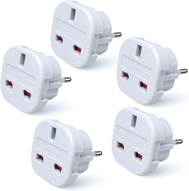 MOBIBAY 5 Pack EU Travel Adapter, UK to European Plug Adapter, Europe Converter Type C, E, F for Spain, France, Italy, Portugal, Germany, Netherlands, Greece, Poland, Turkey and More (White)