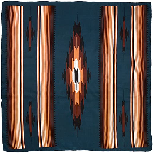 Wyoming Traders Wild Rag 20 Inch Small Youth Aztec Teal Tan Silk Scarf Bandana