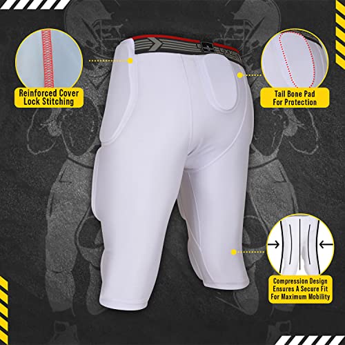 Exxact Sports Battle 7-Pad Football Girdle For Men & Boys - Finest Padded Compression Shorts, Mens Girdle Football With Cup Pocket, Adult & Youth Football Girdle (Adult 2X-Large, White) #TOP2