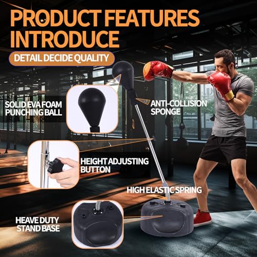 Stiatu Punching Bag with Stand, Heavy Boxing Bag Height Adjustable Reflex Bar and Speed Punching Bag for Adults & Youth, Home Gym Training Equipment for MMA Fitness Stress Relief (Black) by Stiatu - Image 3