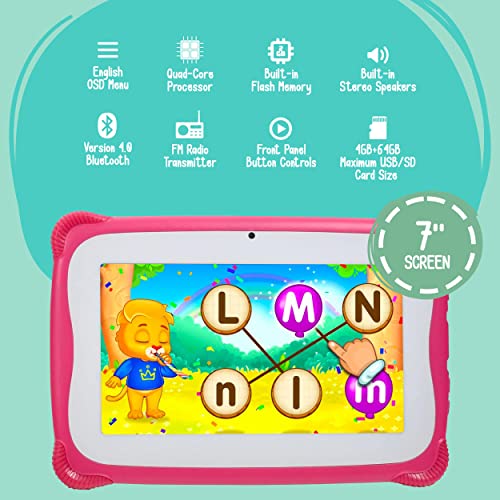 Image of Pyle 7-Inch Android Tablet w / 1080p HD Display, 7 inch Kids Tablet w /Stylus Pen Dual Camera, WiFi Compatibility, Quad-Core Processor, 1GB RAM, 8GB Storage, Kid-Proof Cover (Pink)