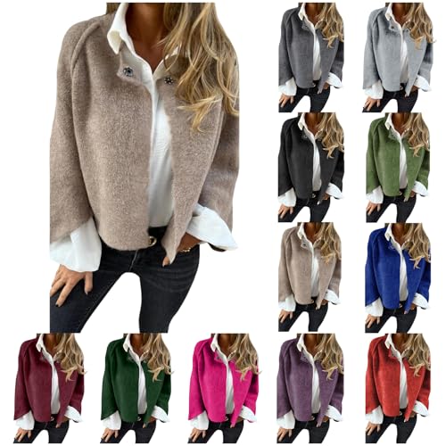 Wool Blend Coat Women Fuzzy Fleece Jackets Fashion Button Down Crop Jacket Casual Open Front Cardigan Outerwear Coats3