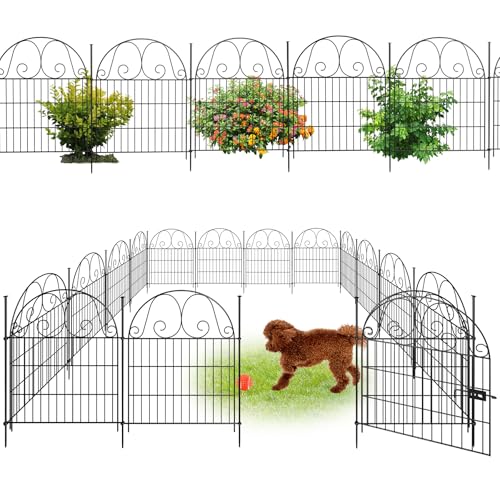 16 Panels Garden Fence Animal Barrier- 32in (H) x 27in (L), Arched Decorative Garden Fence with Gate, Rustproof Powder Coated Garden Fencing for Yard, Outdoor Flower Bed Border, Patio & Lawn by POPMOON - Used condition - US$55.72