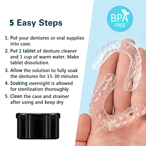 Denture Case, Denture Cup With Strainer For Dentures, Retainers, Night Guard & Mouth Guard, Retainer Case, Portable Denture Bath For Traveling & Daily Cleaning(Black) #TOP3