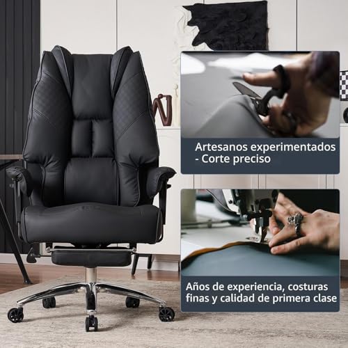 Miniatura 7 de Excebet Silla Oficina Ergonómica 180kg - Silla Escritorio Ejecutiva Grande, Cojín Muelles 14cm, Sillón Despacho Respaldo Alto Piel Pu, Soporte Lumbar, Asiento Ancho 57,5cm Negra