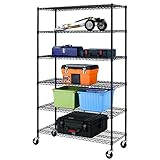 Heavy Duty 6 Tier Wire Shelving Unit Adjustable Storage Rack on Wheels Durable Metal Shelves Space...
