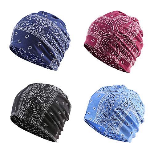 ba knife 4 Pieces Women's Cotton Soft Slouchy Caps Beanie Hip-Hop Stretchy Sleep Cap Beanie Caps/4 PCS-Cashew Flowers