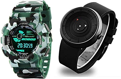 Emartos Analogue - Digital Mens & Boys Watch (Black Dial, Green & Black Colored Strap) - Pack of 2 (B08F7NHMPX) Amazon Price History, Amazon Price Tracker
