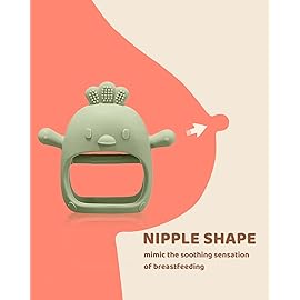 2 Packs Baby Teething Toy Silicone Teething Mitten for Babies Over 3 Months Anti Dropping Wrist Hand Teethers Baby Chew Toys for Sucking Needs, BPA Free (Green & Caramel)