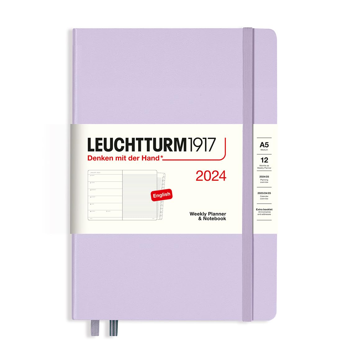 LEUCHTTURM1917 - Weekly Planner & Notebook 2024 with extra booklet, Hardcover, Medium (A5), Lilac...