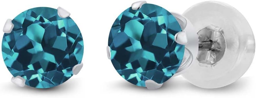 Gem Stone King Classic Solitaire Stud Earrings for Women Men | 14K White Gold | 5MM Round Gemstone Birthstone | Fine Jewelry Gifts for Her Him Mom Dad Wife