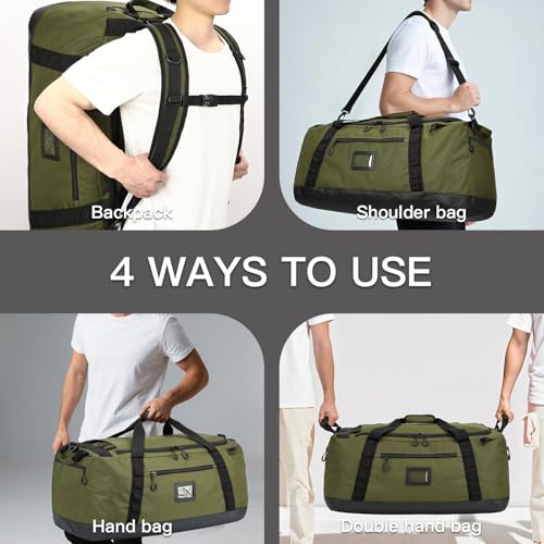 Image of TUGUAN 100L Extra Large Travel Duffle Bag Backpack for Men, 3 in 1 Sports Duffel Bags W /Adjustable Shoulder Strap & Dividers Gym Equipment /Gear Weekend Overnight Bag for Trip Camping Hiking, XL Green