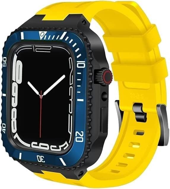 RORFFK Rugged Zinc Alloy Protective Case and Silicone Strap，For Apple Watch 9 8 7 45mm Modification Kit Metal Digital Bezel Stainless Steel Band，For IWatch Series 6 SE 5 44mm