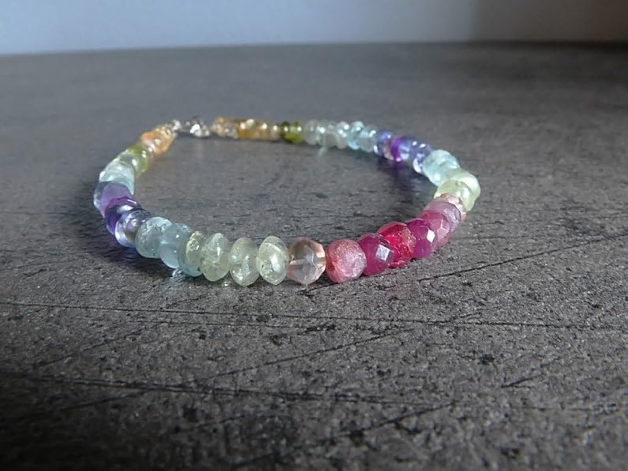 Multi Gemstone Rondelle Bead Adjustable Bracelet, Unisex