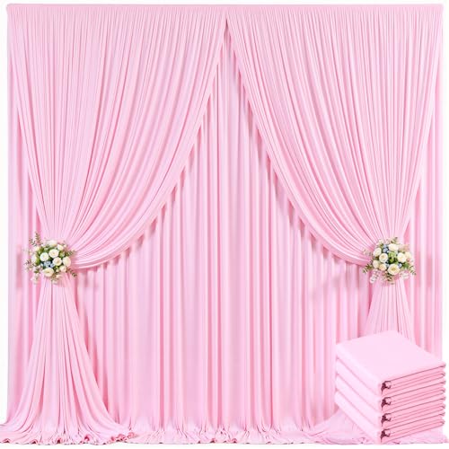 20ft x 10ft Pink Backdrop Curtain for Parties Light Pink Wrinkle Free Backdrop Drapes Panels for Baby Shower Wedding Birthday Photo Gender Reveal Photography Polyester Fabric Background Decoration
