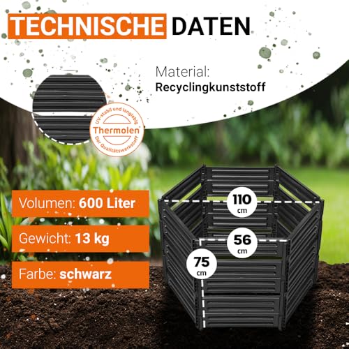 GARANTIA AIR-King Steckkomposter 600 Liter schwarz - Komposter Garten, Komposter, Schnellkomposter, Abfall & Recycling, Biomüll, Komposteimer, Garten, Kompost, Biotonne