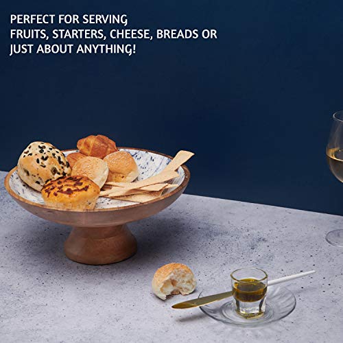 Folkulture Wooden Fruit Bowl Or Decorative Fruit Holder For Kitchen Counter Or Centerpiece Table Decor, 12-Inch Large Serving Bowls For Breads Or Fruits, Mango Wood. Blue Marble #TOP3