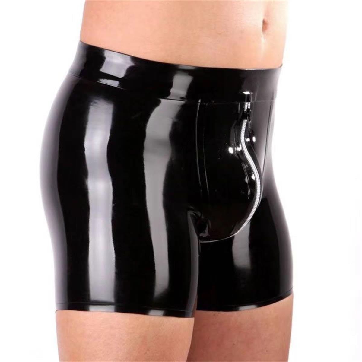 男性ブラックファスナーラテックスパンツラテックス半ズボンラテックススラックスラテックス下着