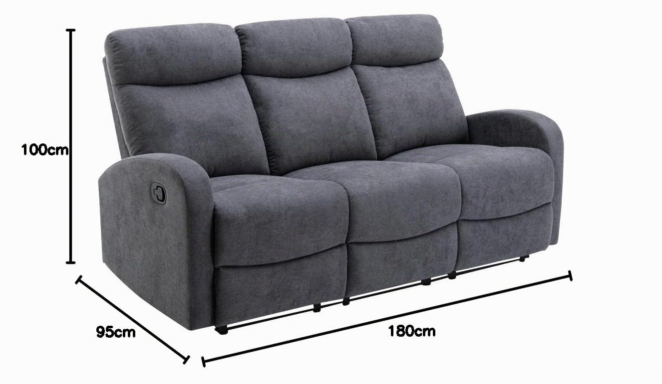 Vente-unique - Divano relax 3 posti Evelyn - poliestere - grigio | Meccanismo di relax manuale, Meccanismo relax manuale, Stile contemporaneo, Colori neutri