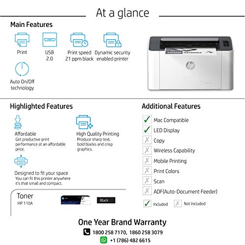 Image of HP Laser 103a Single-Function Monochrome Laser Printer with USB connectivity, Compact Design, Affordable Printing