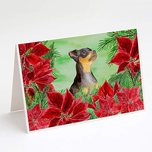 Caroline's Treasures CK1371GCA7P Miniature Pinscher #2 Poinsettas Greeting Cards and Envelopes Pack of 8 Blank Cards with Envelopes Whimsical A7 Size 5x7 Blank Note Cards