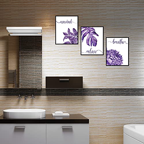 Outus 6 Pieces Purple Wall Art Decor Relax Soak Wash Breathe Unwind Bathroom Decor Unframed Flower Poster Prints Photos Farmhouse Wall Painting Decor For Home Bathroom Washroom, 8 X 10 Inch (Purple) #TOP4