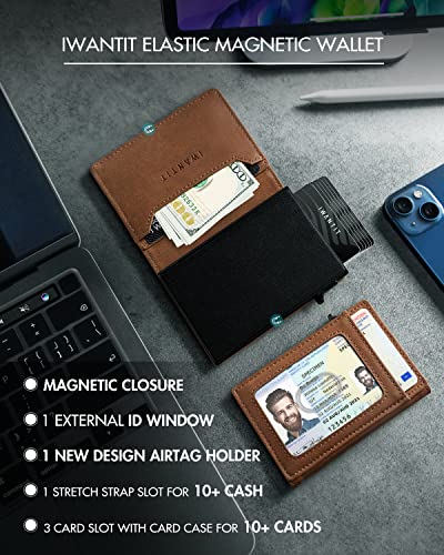 iwantit Slim AirTag Wallet for Men, Minimalist Mens Wallet with Elastic Strap Pocket, Credit Card Holder, RFID Blocking, Apple Air Tag Wallet, Pop Up Smart Bifold Wallet for 10+ Cards | ID Window3