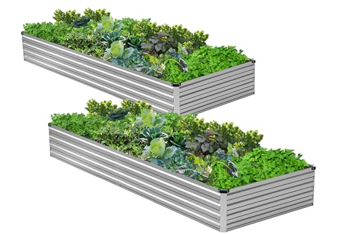 Image of 2PCS 8x4x1ft Galvanized Raised Garden Bed Kit,Metal Planter Box for Vegetables,Flowers,Herbs Durable Rust-Resistant Patio Gardening Beds,Silver