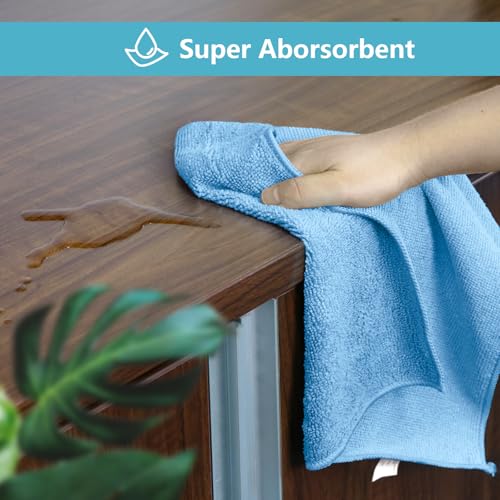 Image of HOMEXCEL Blue Microfiber Cleaning Cloth, 8 Pack Cleaning Towels for Kitchen, Lint Free, Scratch-Free, Highly Absorbent, and Reusable Cleaning Rags for House, Window and Glass, Cars, 11.5 X11.5 inch
