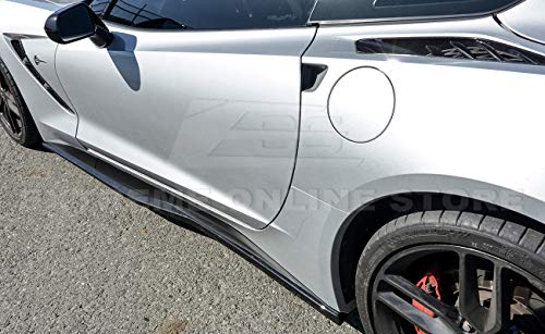 Replacement For 2014-2019 Corvette C7 All Models | Z06 Stage 2 Painted Carbon Flash Metallic Aerodynamic Full Body Combo Kit Front Splitter Side End Caps Winglets With Side Skirts & Rear Spoiler #TOP4